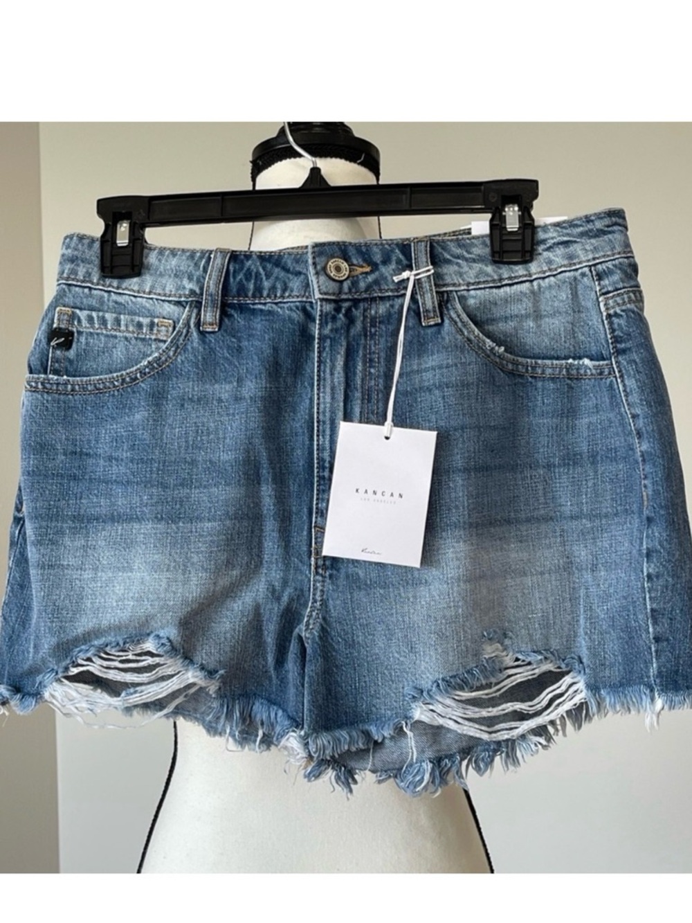 NWT Kancan Los Angeles jean shorts size 9/28 distressed raw hem high rise